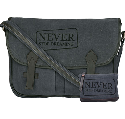 neudis - laptop2dreaming, genuine leather & recycled stone washed canvas spacious laptop messanger bag - never stop dreaming - blue