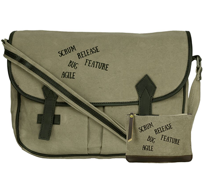 neudis - laptop2agile, genuine leather & recycled stone washed canvas spacious laptop messanger bag - agile - green