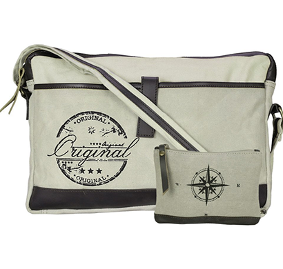 neudis - laptop1original, genuine leather & recycled stone washed canvas sleek laptop messanger bag - original - beige