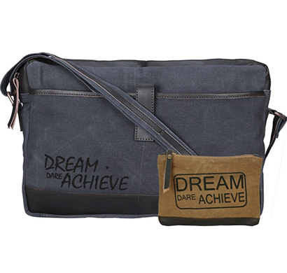 neudis - laptop1achieve, genuine leather & recycled stone washed canvas sleek laptop messanger bag - dream dare achieve - blue