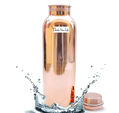 prisha india craft traveller's pure copper water bottle for ayurveda health benefits - designer bottle/ joint free, leak proof/ capacity 900 ml