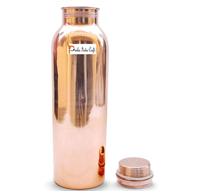 prisha india craft diwali gift-traveller's pure copper water bottle for ayurvedic health benefits/ joint free, leak proof - bottles/ capacity 600 ml