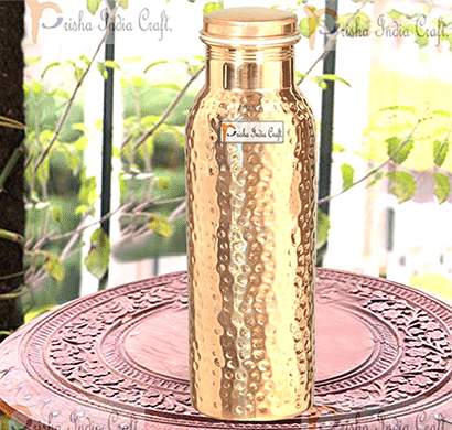 prisha india craft hammered copper water bottle, joint free, best quality water bottle,capacity 1000 ml