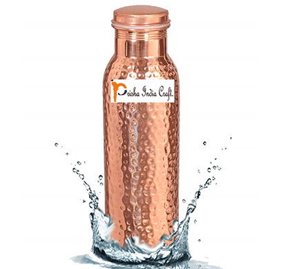 prisha india craft traveller's pure copper water bottle ayurveda health benefits - bottle,capacity 900 ml