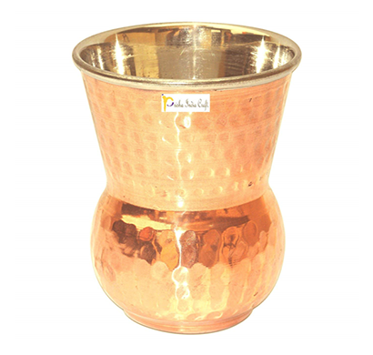 prisha india craft glass003-1 copper muglai matka glass hammered style drinkware tumbler / capacity 270 ml