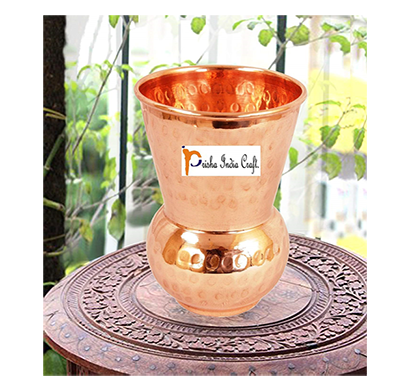 prisha india craft glass005-1 copper muglai matka glass hammered style drinkware tumbler/ capacity 375 ml