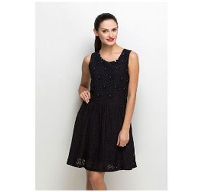 silver ladies criss-cross lace skater dress polyester (black)