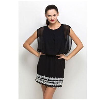 silver ladies bottom embroidered dress polyester (black)