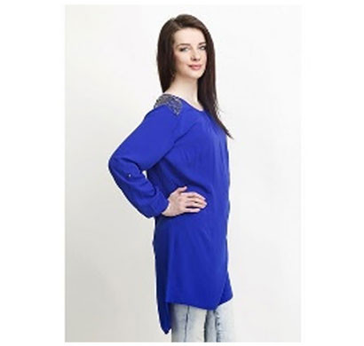 silver ladies studed shoulder polyester top (blue)