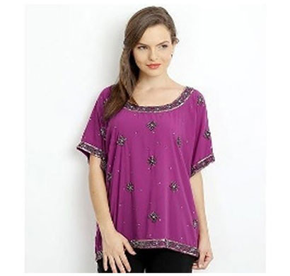 silver ladies trendy embroidered polyester top (purple)
