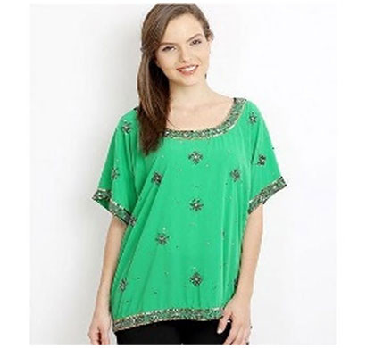 silver ladies polyester embrodiered top (green)