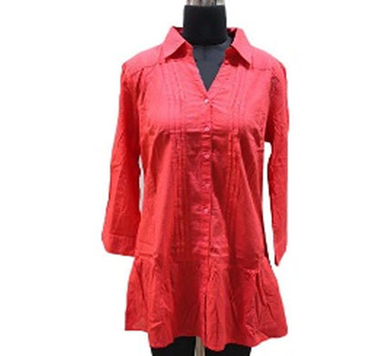silver ladies red plain cotton shirt (red)