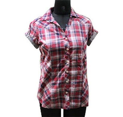 silver ladies cotton red check stripe shirt (red)