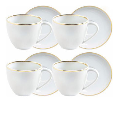 white and gold cup saucer set (set of 4)