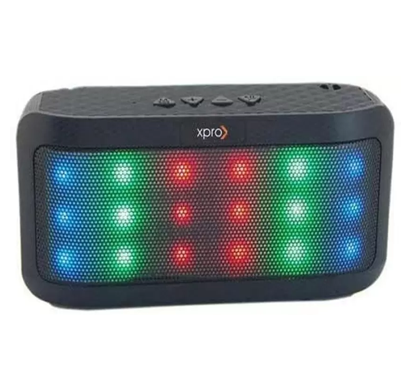 xpro radiant all in one wireless (bluetooth) speaker with fm radio & selfie shutter button/ dancing led lights/ 1 year warranty/ black