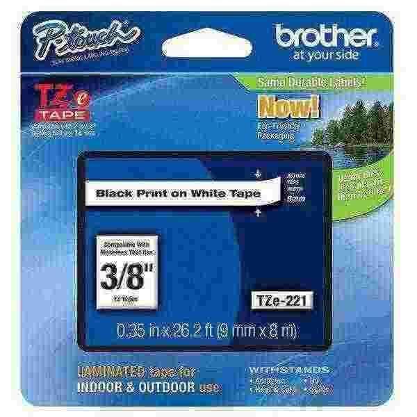 Brother 9mm Black on White Tape TZE-221