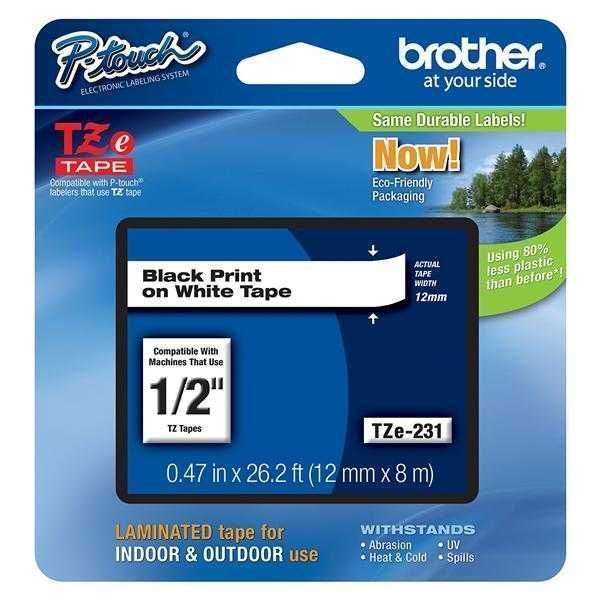 Brother Laminated Black on White Tape TZe231