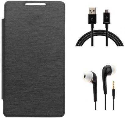 click away flip cover for samsung galaxy grand 3 (black) with 1 data cable and 1 headset