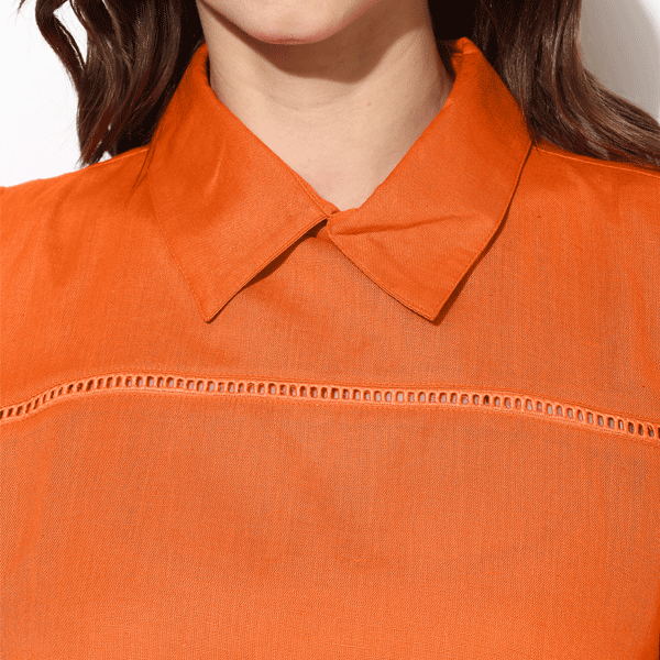Brover Fashion Collar & Cold Shoulder Cotton Linen Top - Orange