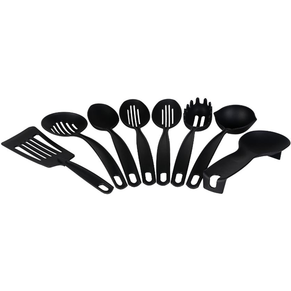 Cosmosgalaxy I3339 Kitchen Nylon Cooking Spoon and Tools, Set of 8 Pcs, Black