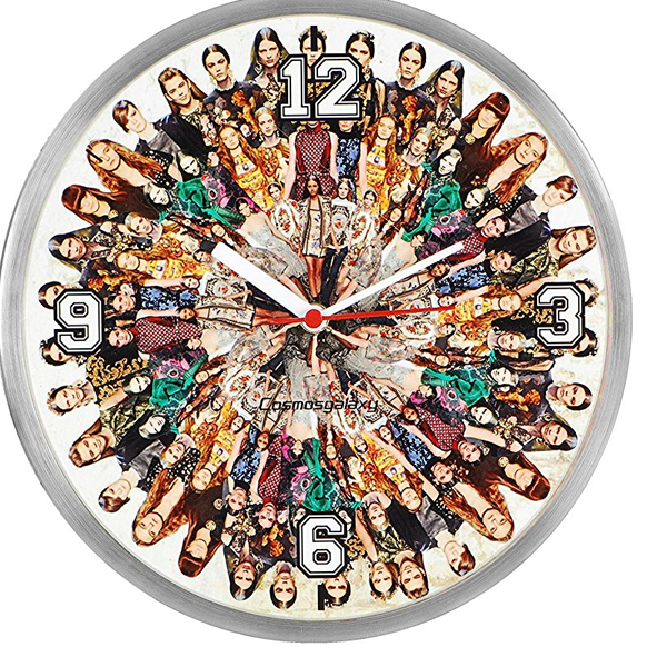 Cosmosgalaxy I2919 Round Stainless Steel and Plastic Multi-Color Printed Wall Clock