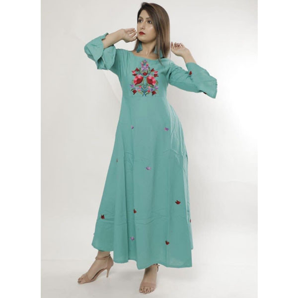 COTTON EMBROIDERY WORK KURTI CEMB-001 (BLACK AND BLUE)