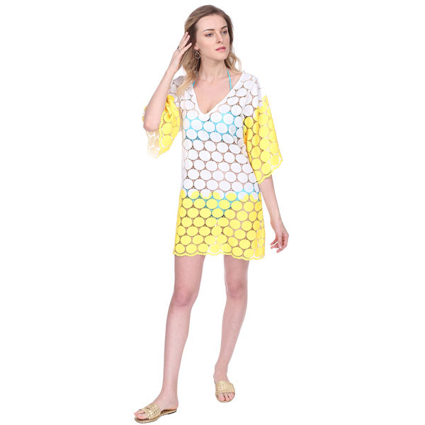 Cream and Yellow Swim Coverup Beach Dress