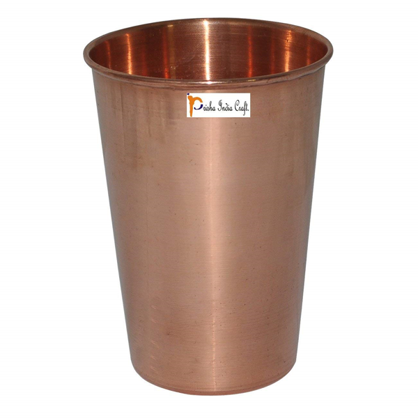 Prisha India Craft Glass017-1 Copper Cup Water Tumbler/ Handmade Water Glasses/ Capacity 450 ML