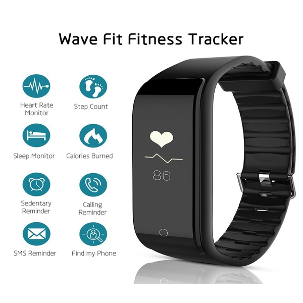 Riversong Wave Fit Fitness Tracker With Heart Rate Monitor for Android/iOS Devices (Black)