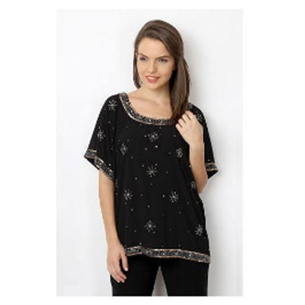 Silver Ladies Stylish Embroidery Polyester Top (Black)