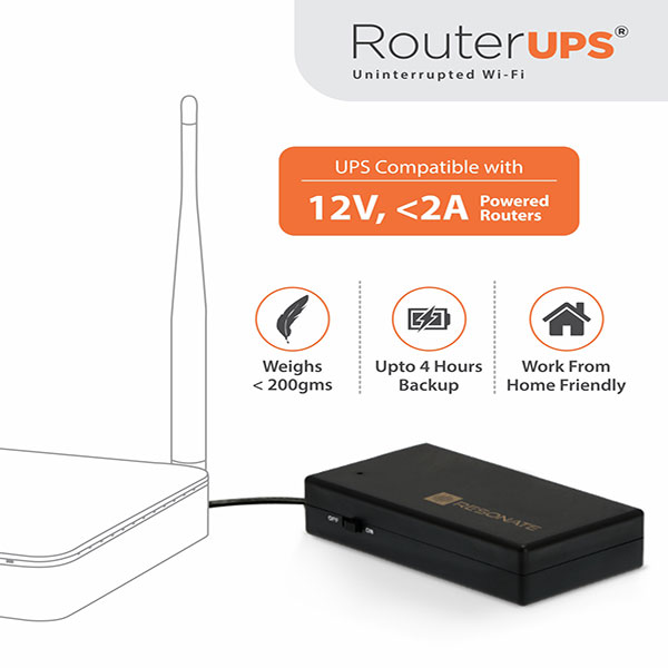RESONATE RouterUPS CRU12V2A - UPS (Power Backup) for Wi-Fi Router, ONT Device, CCTV.